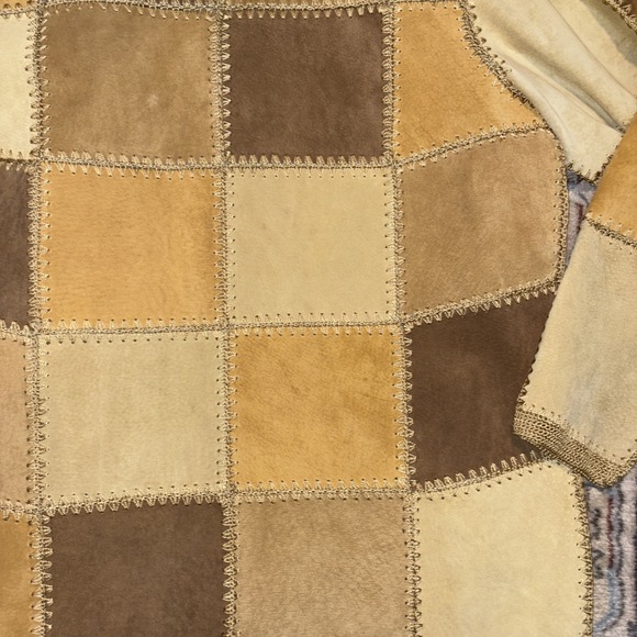 Demim & Co. Vintage Patchwork Leather Jacket Women's Medium Crocheted Buttons - Picture 8 of 8